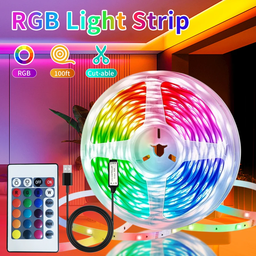 

24V USB LED Strip Lights SMD3535 RGB Tape with IR 24 Key Remote Controller Room Decor TV BackLight Flexible Diode Ribbon