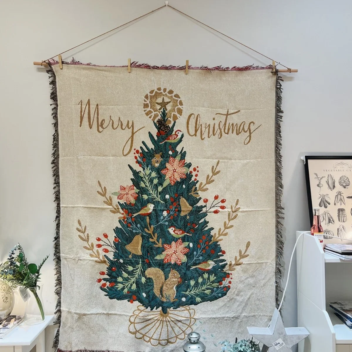 Textile City Merry Christmas Squirrel Pine Tree Tapestry Jacquard Throw Blanket Dust Proof Sofa Cover Home Decorative Textile