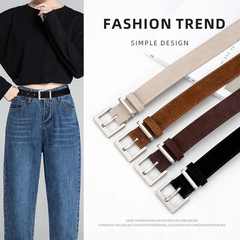 

Frosted Suede Women's Belts Pin Buckle Women's Skirt Jeans Decorative Belts for Women Genuine Leather Trendy Belt Designer Belt
