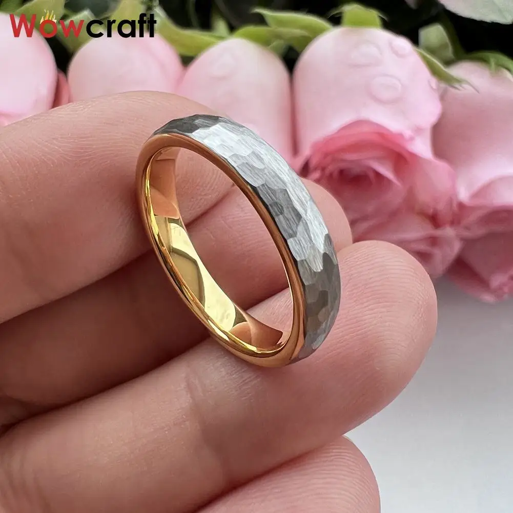 4MM Domed Hammered Tungsten Ring for Women Men Fashion Engagement Wedding Band