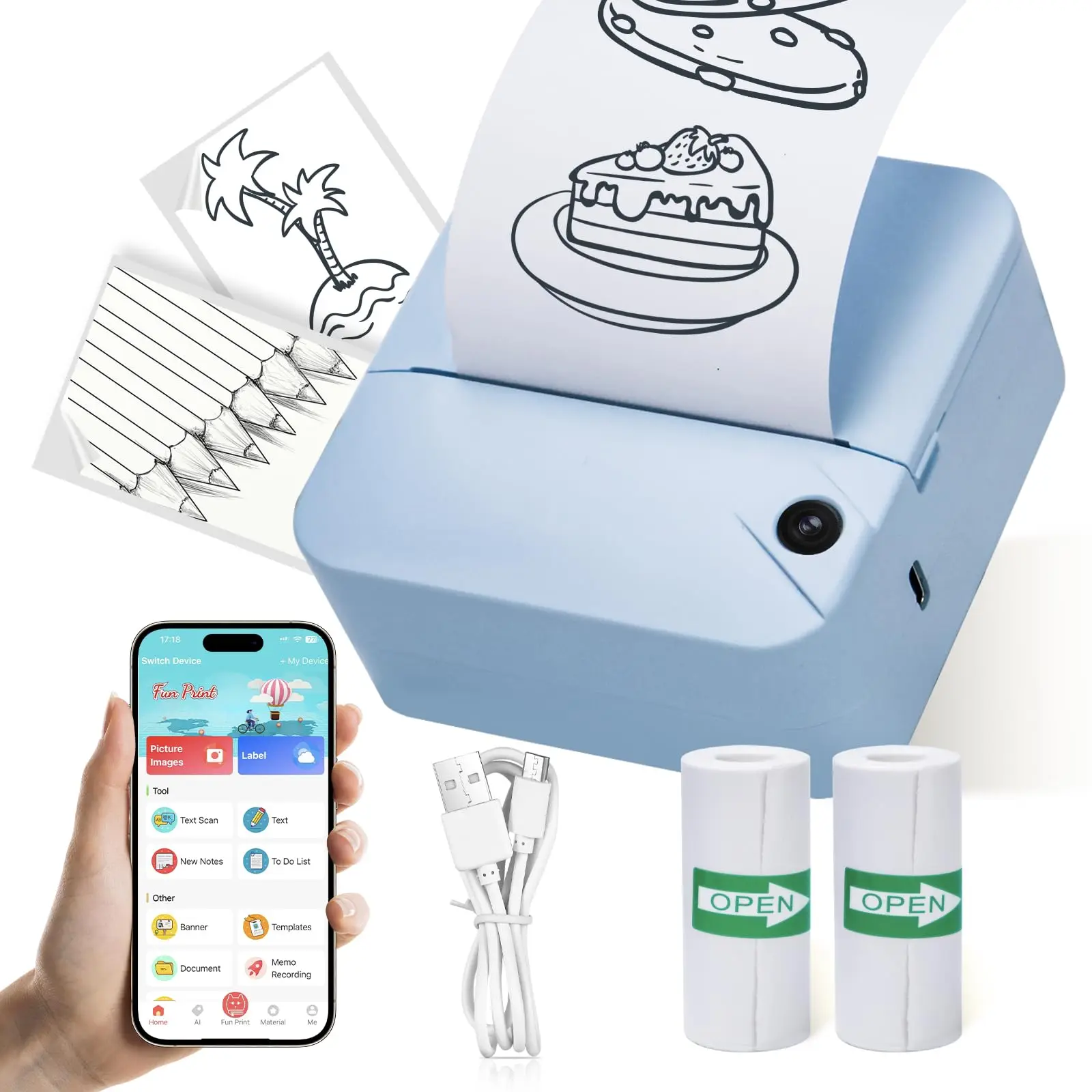 Portable Mini Wireless Photo &Label Printer Compatible for iOS/Android,Wireless Thermal Printer with Instant PhotoPrinting
