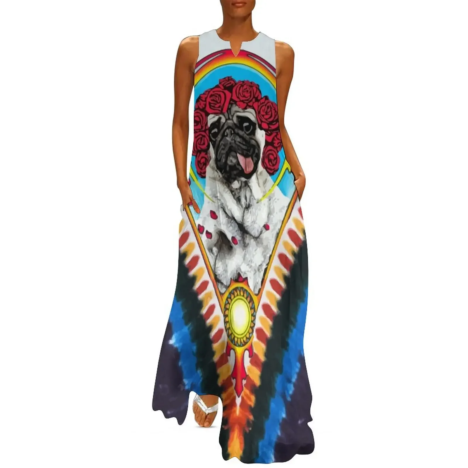 

GRATEFUL PUG TYE DYE Long Dress summer dress korean women Women's clothing summer dress daily Party dresses