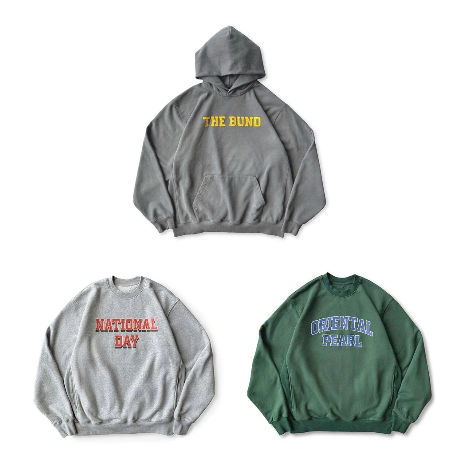 MADN anghai -Up Edition Pure Cotton Loose Men's Hoodie Heavyweight Comfortable Breathable Casual round Ne Long Sve