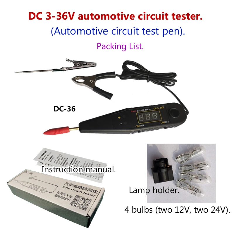 Nuovo arrivo! Penna elettrica automatica DC 3-36V, luce di prova per riparazione automatica, luce di prova a LED, Tester automatico del circuito