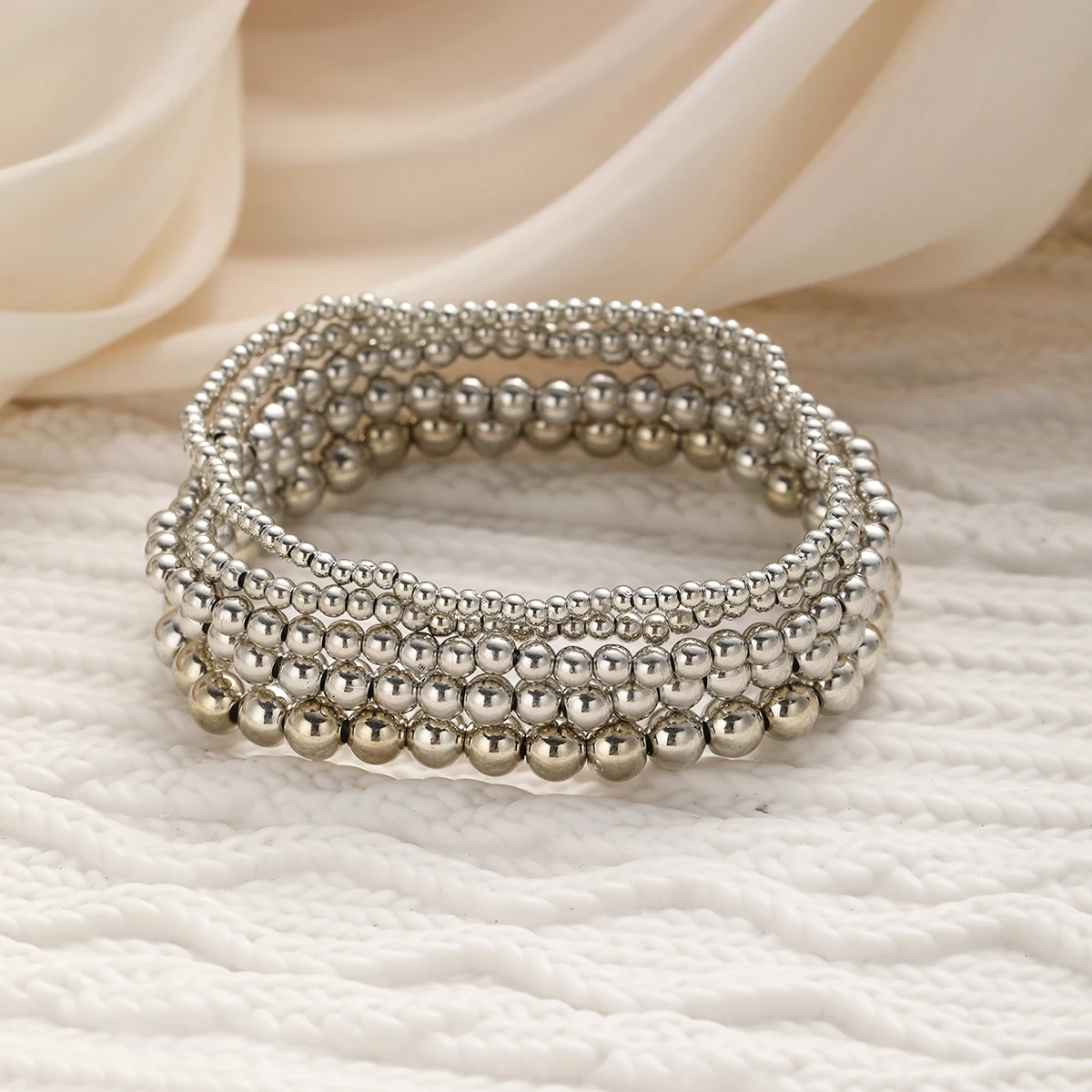 5pcs/set Vintage Beaded Bracelets for Women Men Simple Punk Gold Sliver Color Handmade Ball Bracelet Party Fashion Jewelry Gifts