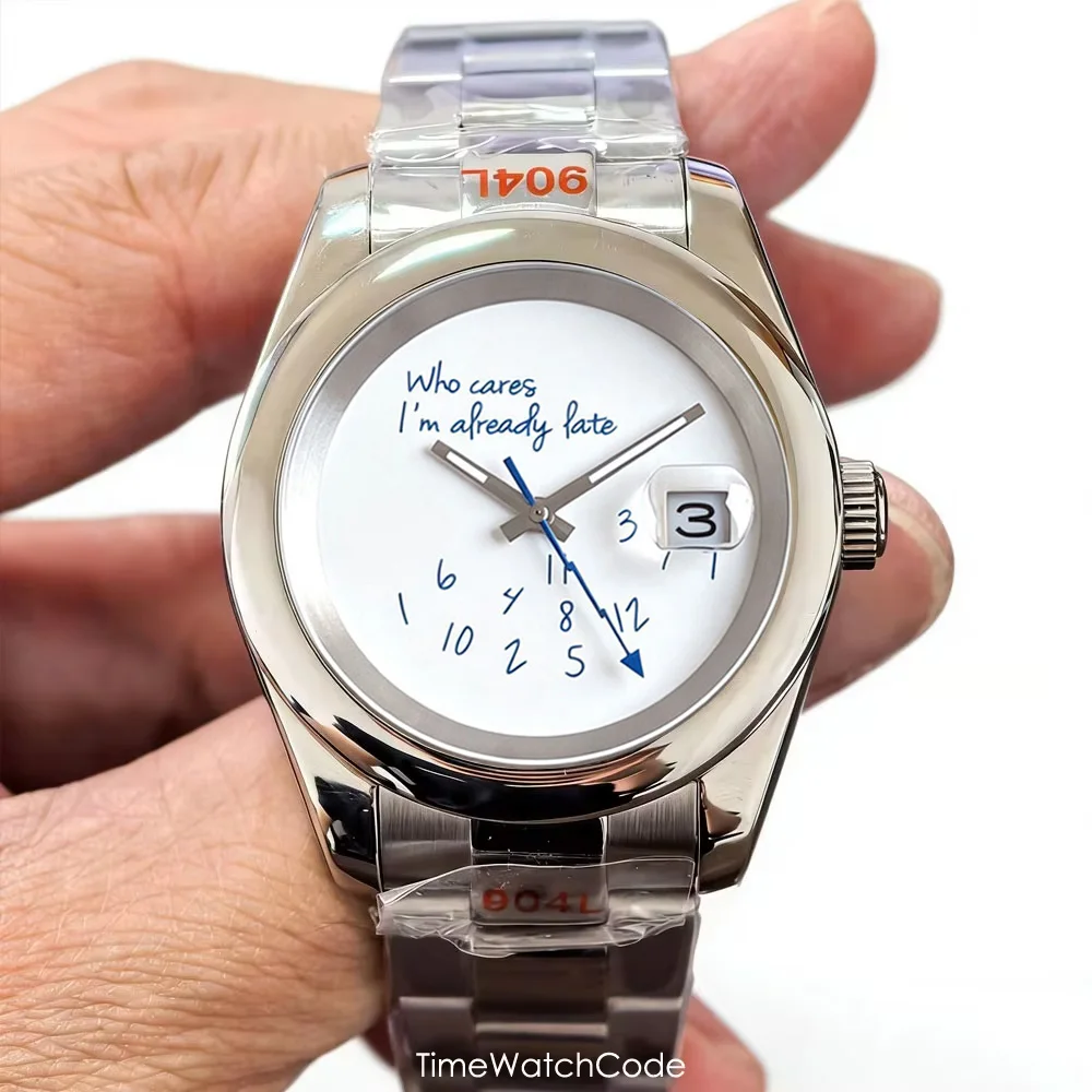 "Who Cares I'm Already Late" NH35A Automatikuhr für Herren, 36 mm, 39 mm, MIYOTA8215 PT5000, weiß, schwarz, Saphirglas, 10 ATM wasserdicht