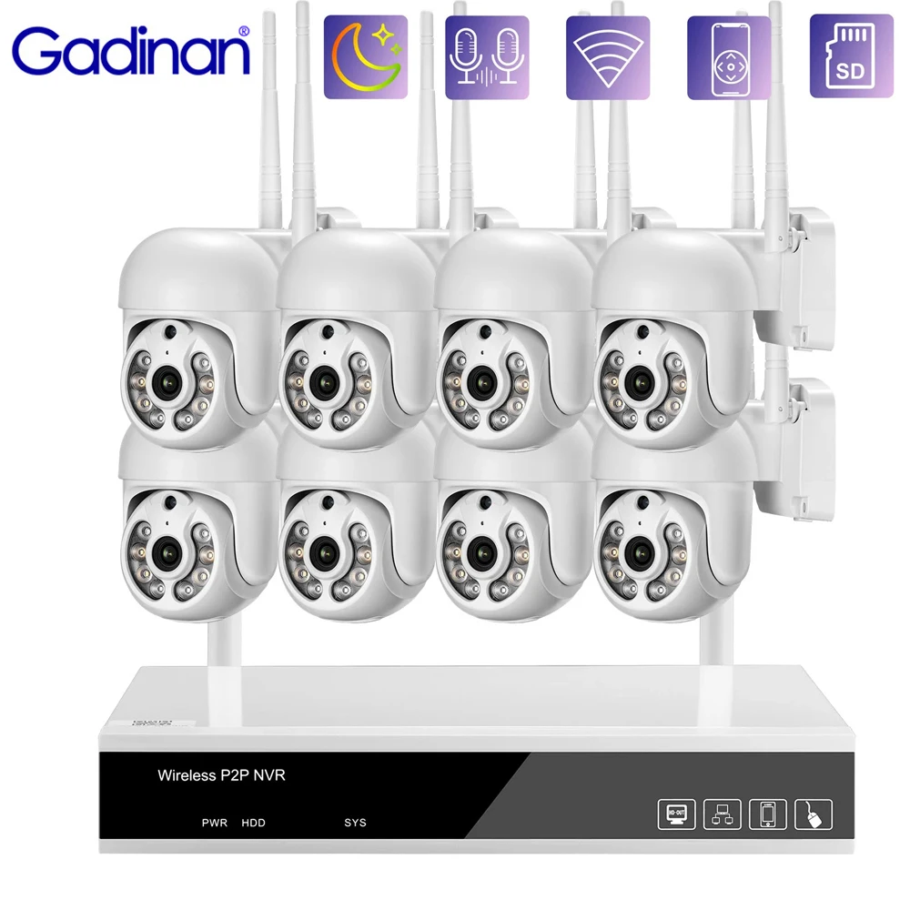 

Система видеонаблюдения Gadinan, 3 Мп, PTZ, Poe, Nvr