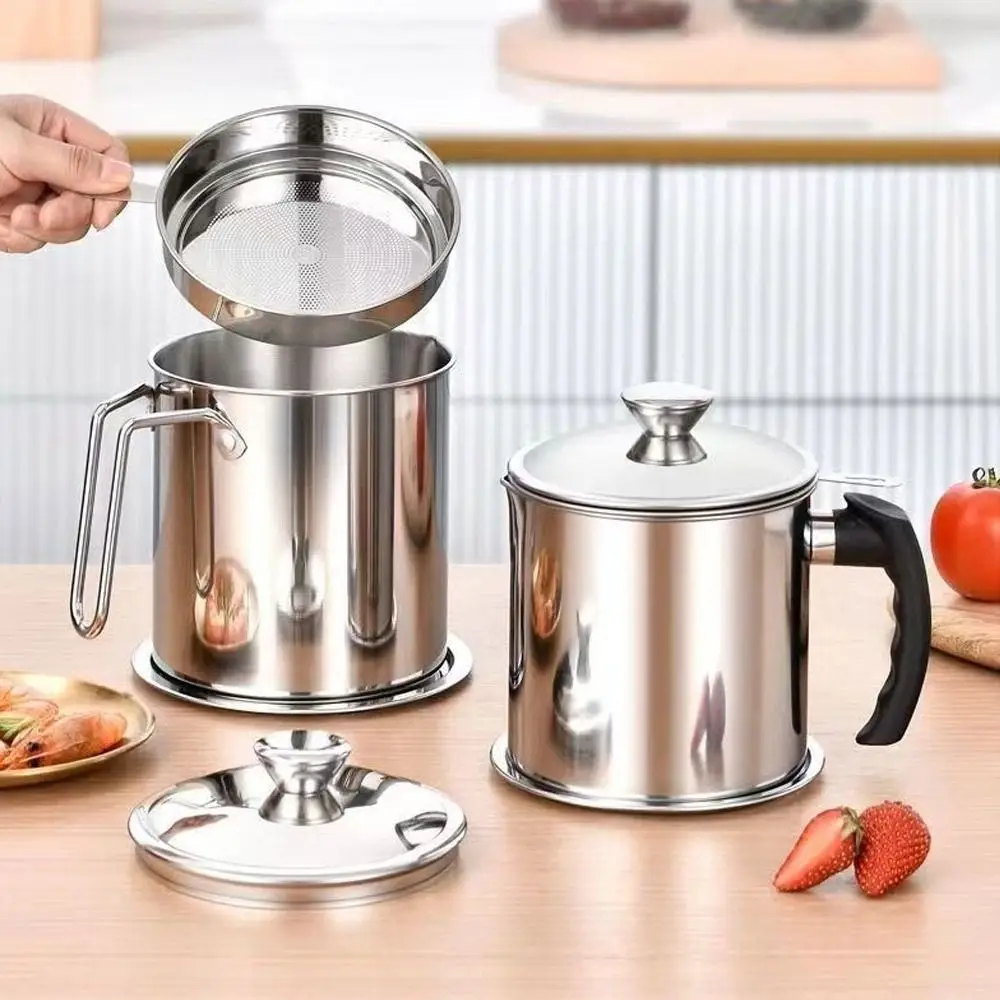 1.3L/1.8L Oil Filter Pot Large Capacity Lard Strainer Cooking Oil Strainer Storage Container Grease Keeper Filter tank Kitchen