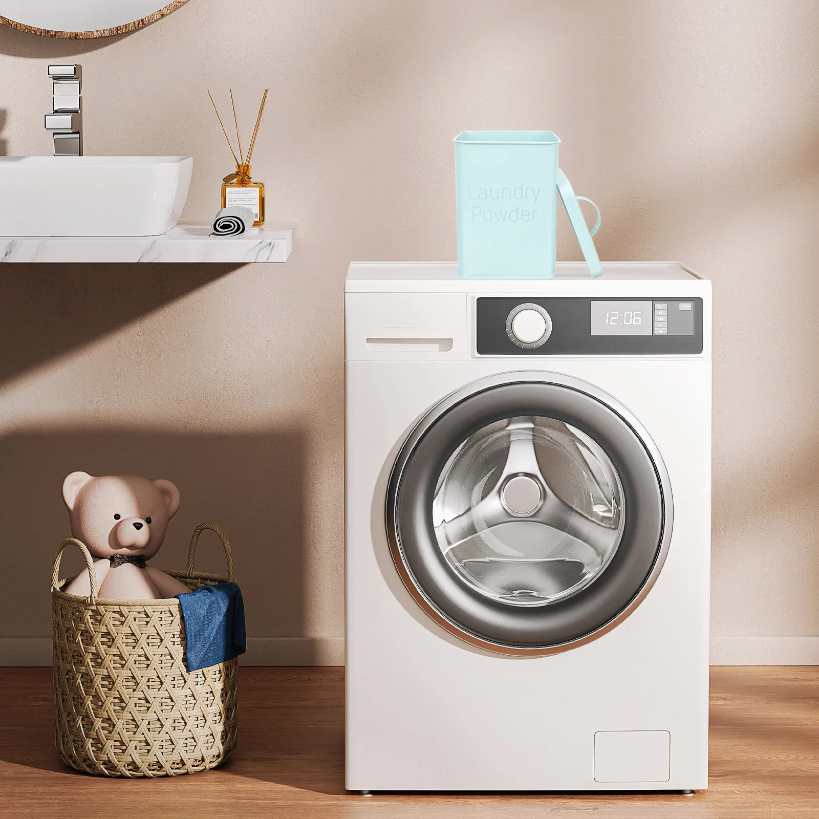 

Набор из 1 портативного металлического контейнера для стирального порошка и кондиционера для белья, сверхпрочный, для хранения и дозирования