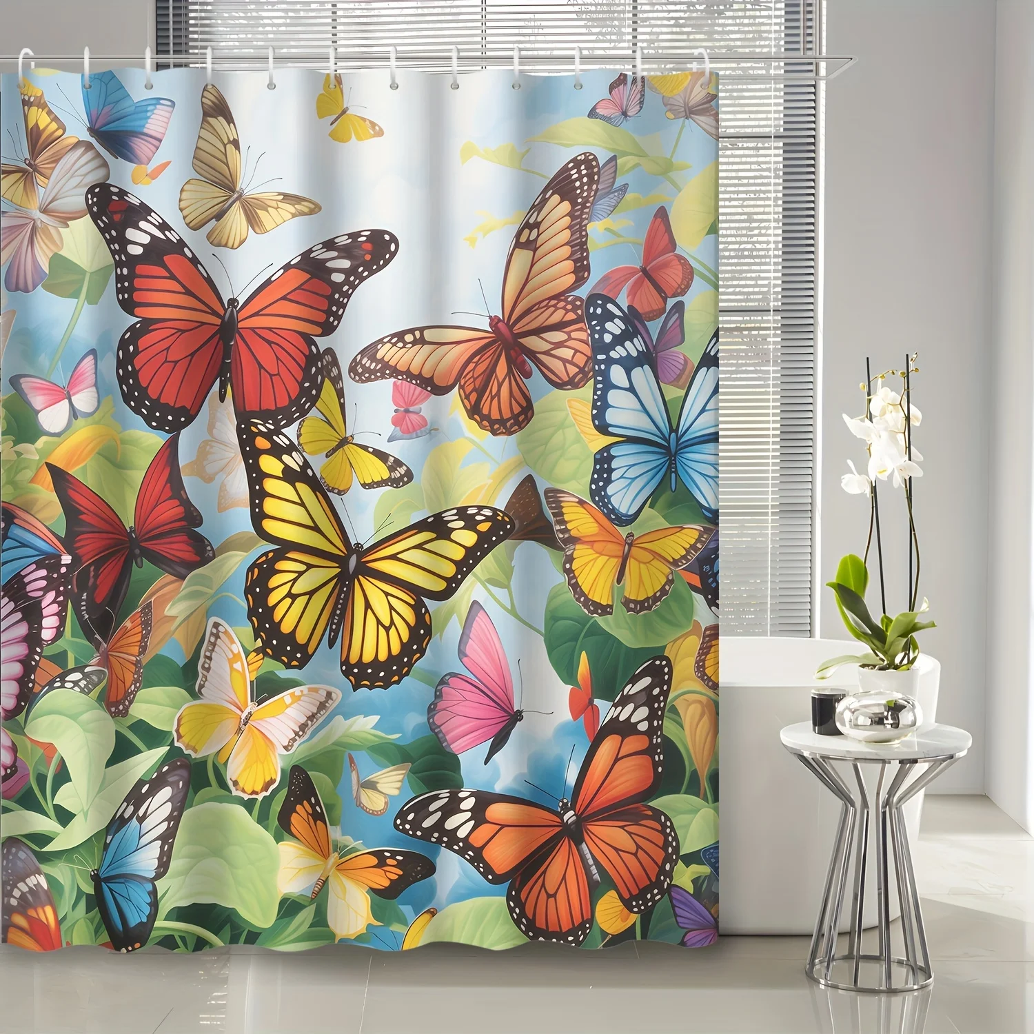 

1 шт., лесная красочная занавеска для душа с принтом бабочки, тканевые аксессуары для ванной, занавеска для душа