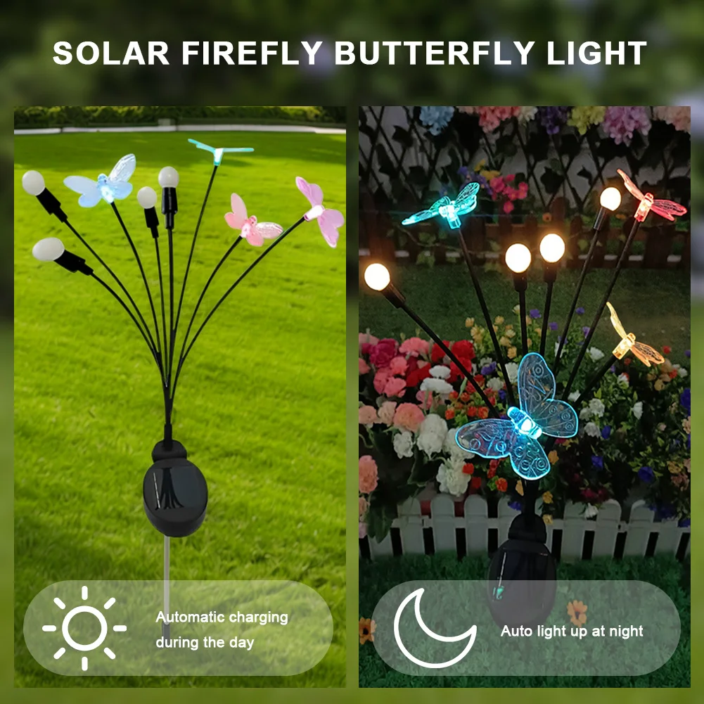 

4 шт. солнечные качающиеся фонари-бабочки 8 светодиодов бабочки газонные фонари декоративные светлячки для двора патио Декор дорожки