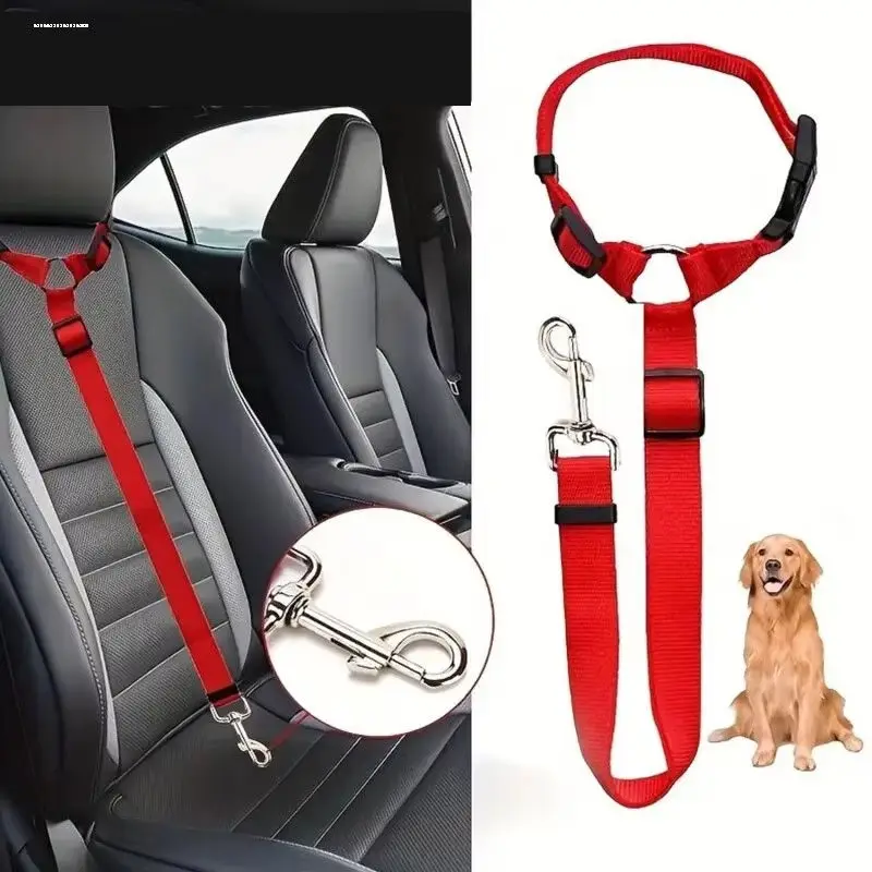 Nylon Dog Seat Belt Two In One Adjustable Pet Leash Harness Collar Backseat Safety Car Seat Belt Pet Accessories Solid Color
