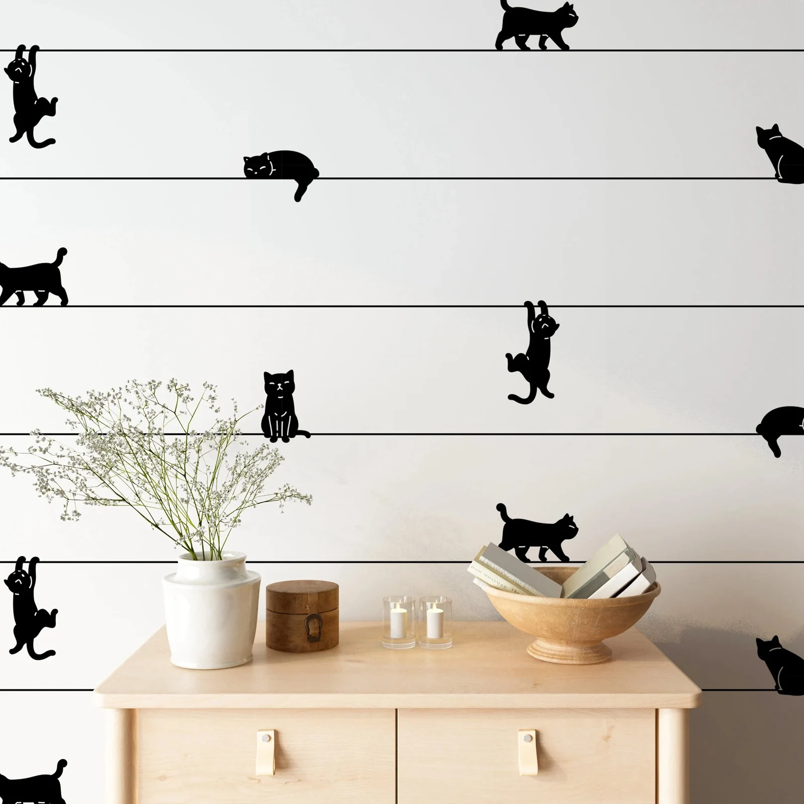 Cat Wallpaper Mural,Pet Wall Mural Peel and Stick,Black and White Animal Wallpaper For Room Decor,Self-adhesive Or Traditional