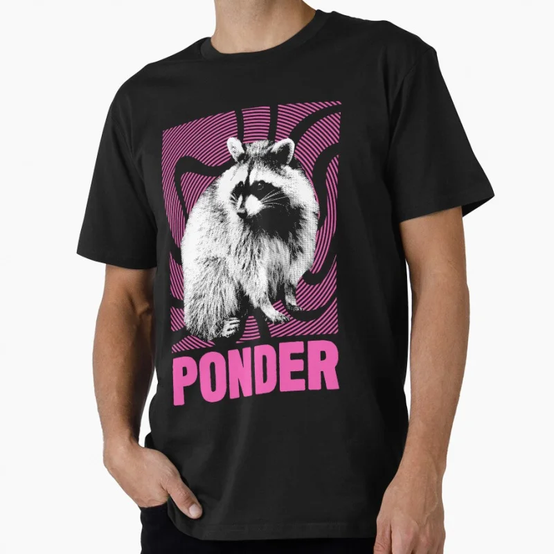 

Ponder Raccoon funny Japanese eldritch horror gift T shirt for men Large size Tops S-6XL 100% cotton tee