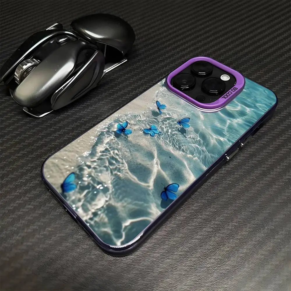 الخيال أثيري الفراشات المياه جراب هاتف آيفون 17,16,15,14,13,12,11 زائد ، برو ماكس الأرجواني ماتي غطاء مقاوم للصدمات