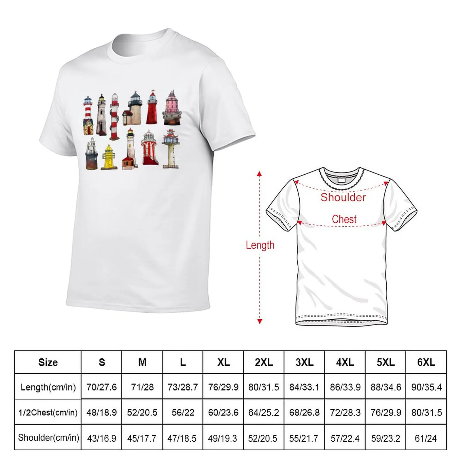 Watercolor lighthouses of world T-Shirt sports fans summer top hippie clothes korean fashion Men's clothing