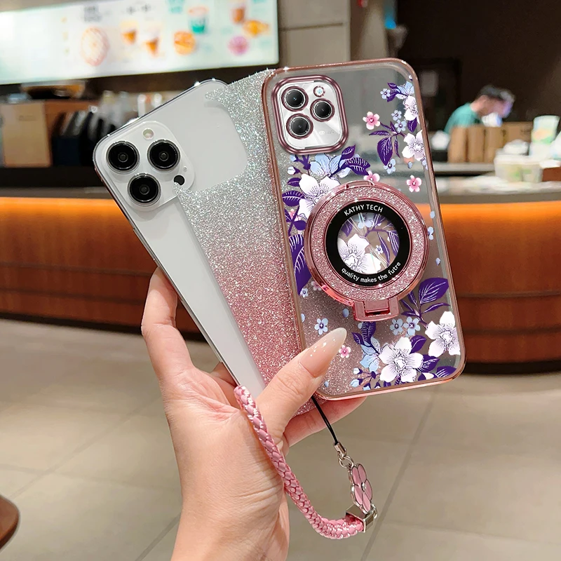 Hot40 Purple flowers Plating Bracelet Holder Phone Case For Infinix Hot 50Pro 30i 50 40Pro 30 40 PLAY 11S 12 30 11 20 Cover