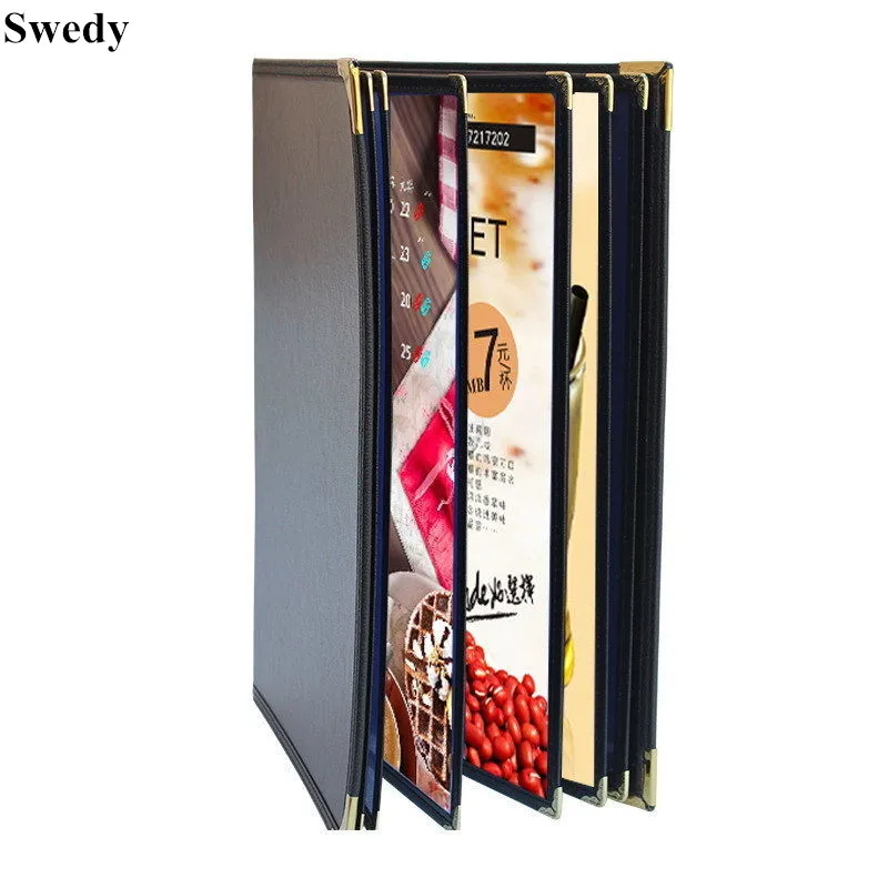 Custom Logo 6 Pages 12 Views A4 Restaurant Menu Cover Clear Viewing Surfaces PVC Menu Paper Holder Book Folder