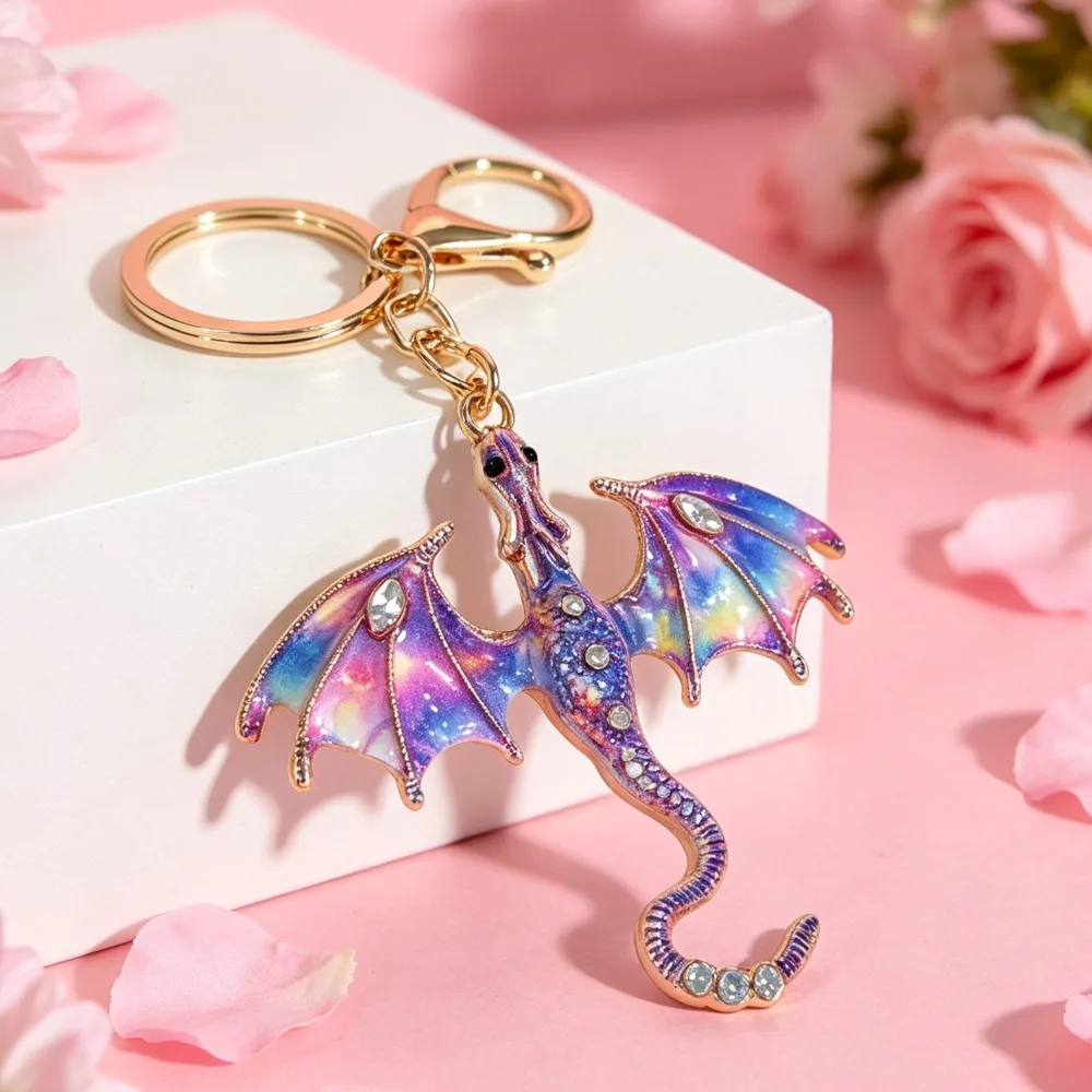 Fantasy-Drachen Emaille-Schlüsselanhänger-Set, Wyvern-Schlüsselring, Taschenanhänger, Auto-Schlüsselzubehör, Geschenk – Detail 4