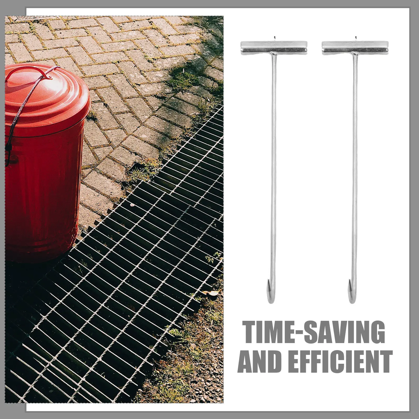 2Pcs Heavy Duty Manhole Hook T Shaped Manhole Cover Lifter Drain Cover Pull Drain Grate Hook Utility Lifting Tool