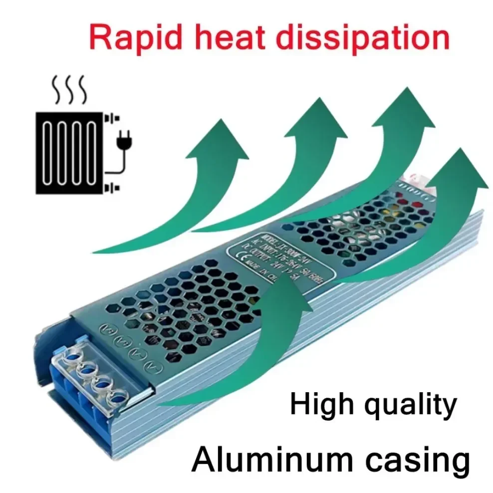 DC 12V/24V Ultra Thin Power Supply Adapter 5A 12A Lighting Transformer For LED Strip Switch Driver Lamp 60W 100W 200W 300W 400W