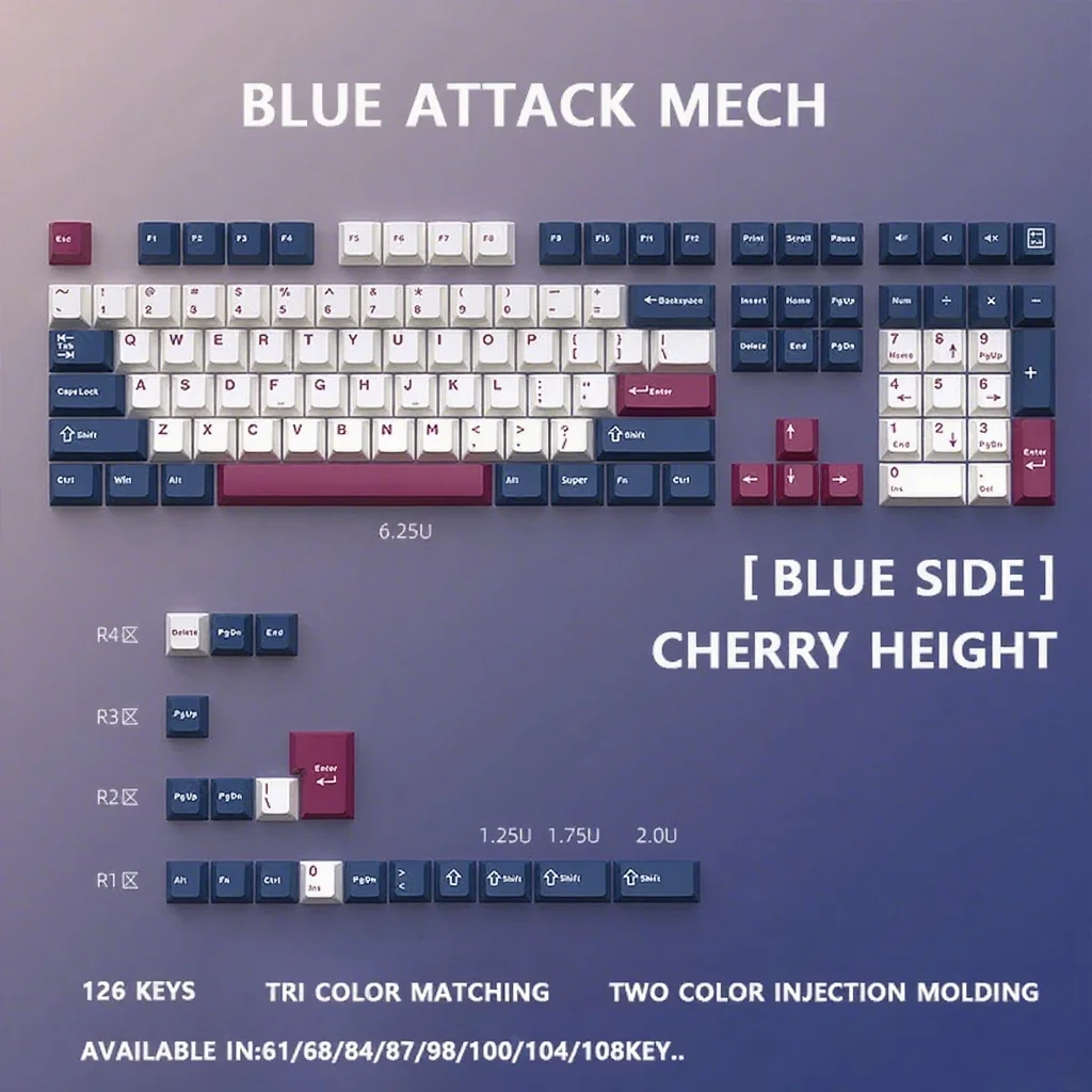 

126PCS PBT Dye Sub Keycaps Set for Mechanical Keyboard Cherry Profile Compatible with Sugar65 LEOBOG Hi75 Hi8 RGB Style Keycap