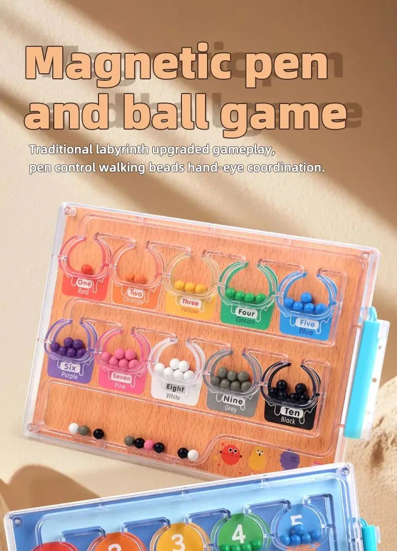 -Magnetic Beads Logic Game for Kids 3+ Years, Color Sorting Early Educational Toy, Creative Pathfinding STEM Toy with Material