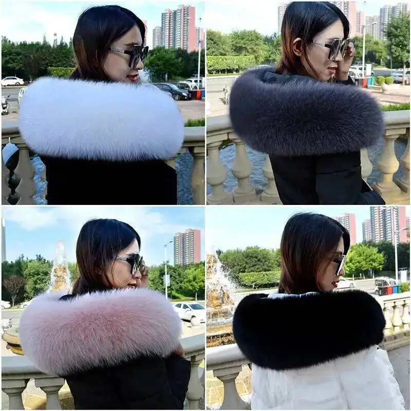 100% Real Fox Fur Collar Winter Down Coat Jacket Hood Decoration Fur Collar Women Warm Luxury Collar Scarves