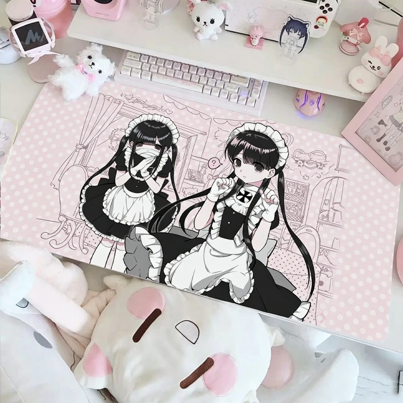 Cartoon Kawaii Anime Girl PU Leather Desk Pad Pink White Polka Dot  Mousepad Office Desk Mat Waterproof Non-Slip PU Desk Mat Pad
