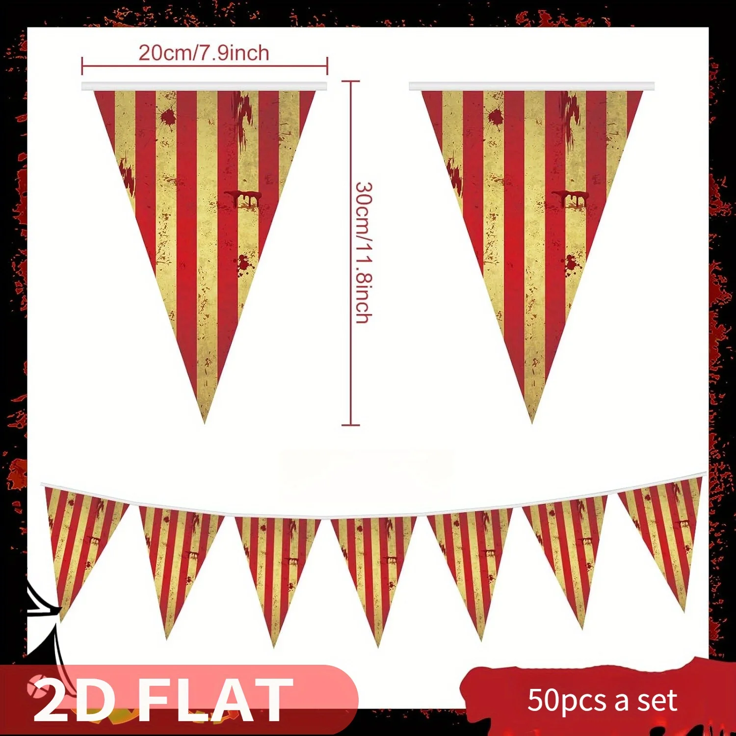 50pcs A Set Halloween Red and White Striped String Flag Banner