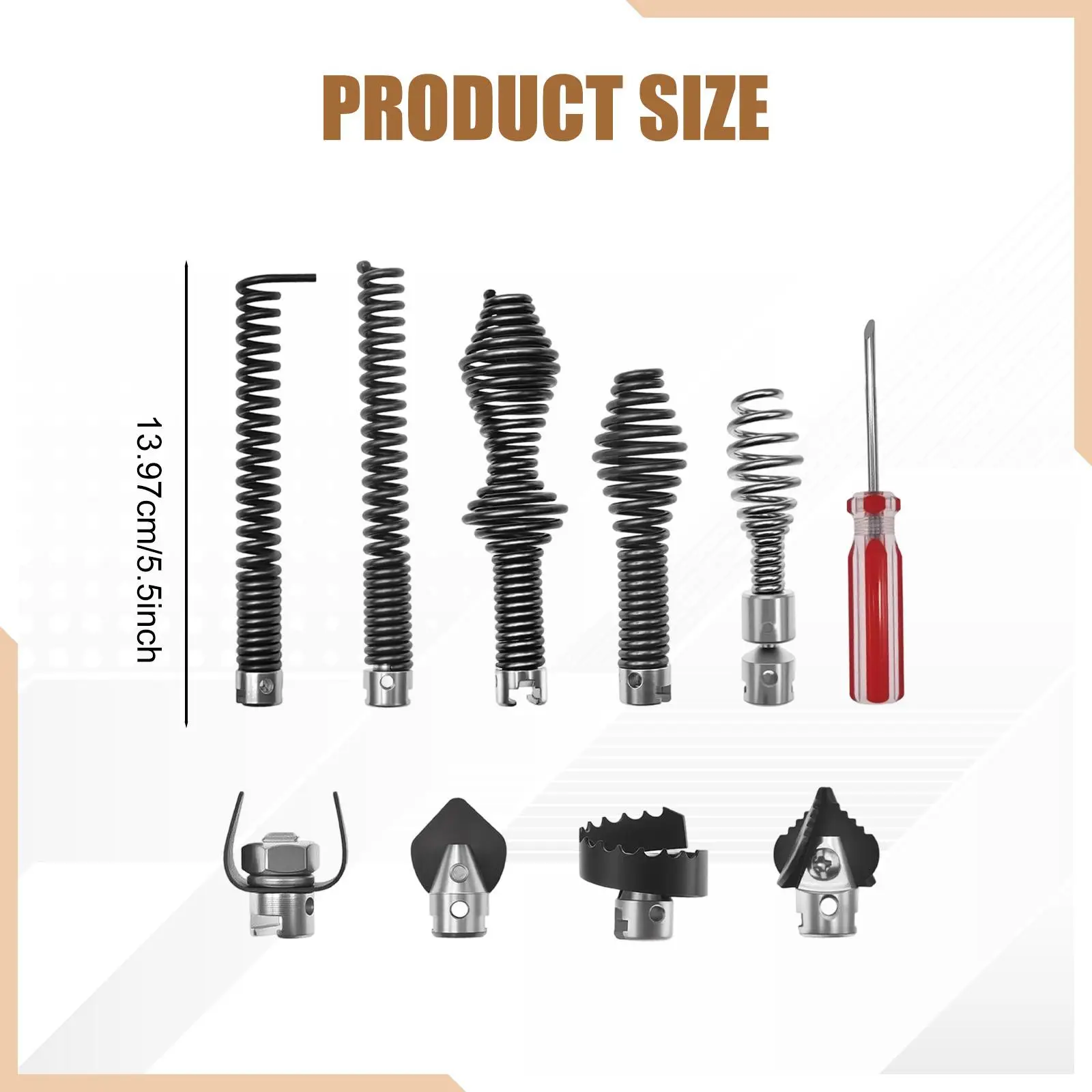 Drain Heads Quick Release Snake Attachment Kit High Hardness Steel Auger Set for Home Pipe Blockage Cleaning DIY Use