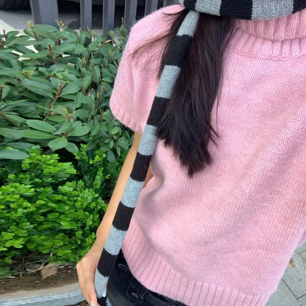 Hot Sale Punk Harajuku Striped Knitted Scarf Fashion Designer Winter Scarf Woman Decorative Warm Neck Scarves Neckerchief 2024