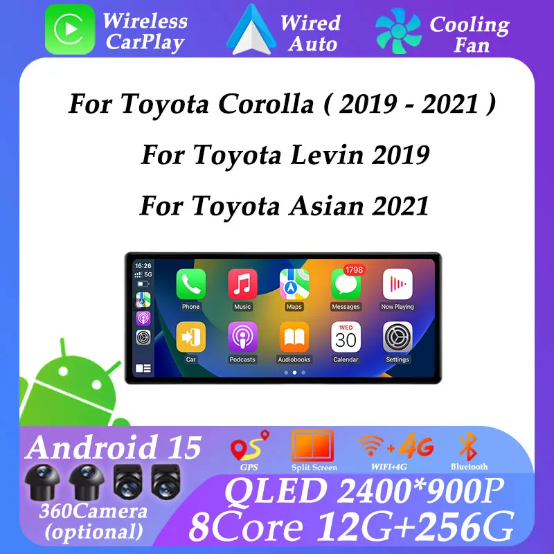 12,3 pulgadas para Toyota Corolla 2019 - 2021 para Toyota Levin 2019 para Toyota Asiática 2021 Android 15 CarPlay GPS Navi Radio de coche Video