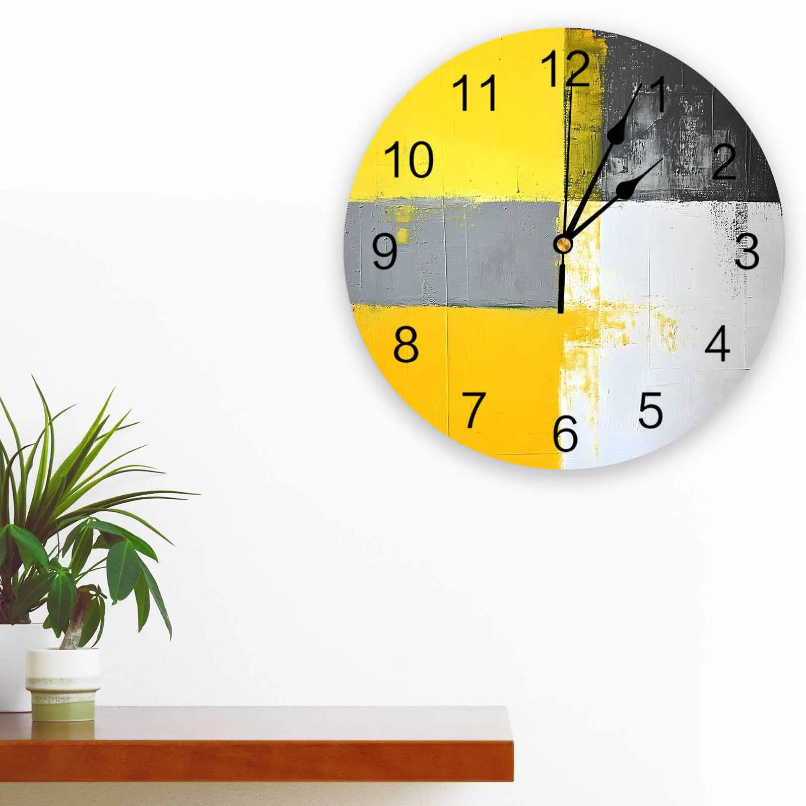

Modern Yellow Color Block Theme Wall Clock Large Modern Kitchen Dinning Round Clocks Bedroom Silent Hanging Watch