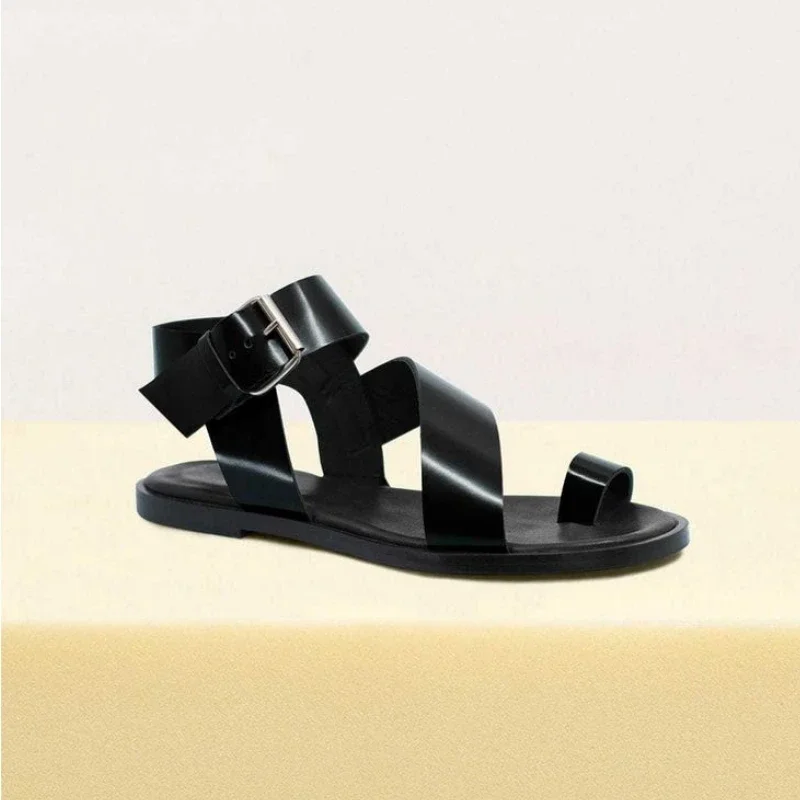 New Black Summer Men\'s Sandals Casual White  Buckle Strap Handmade Classics Men Shoes Size 38-45