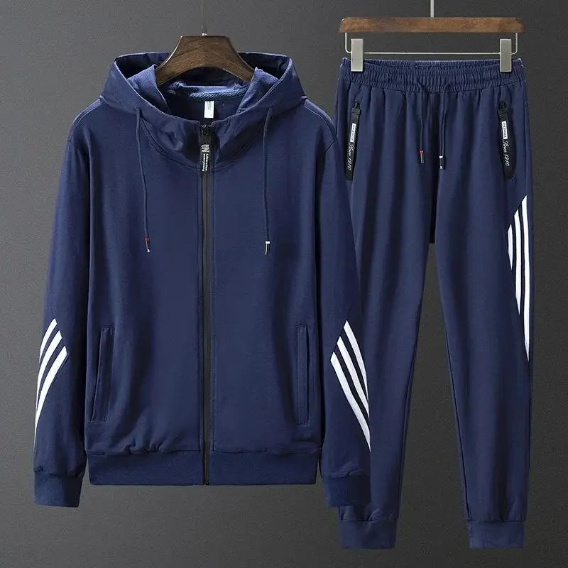 Men's Spring Autumn Training Set Long Sleeve Hooded Sweatshirt and Loose Pants for Casual Running and Outdoor Sports