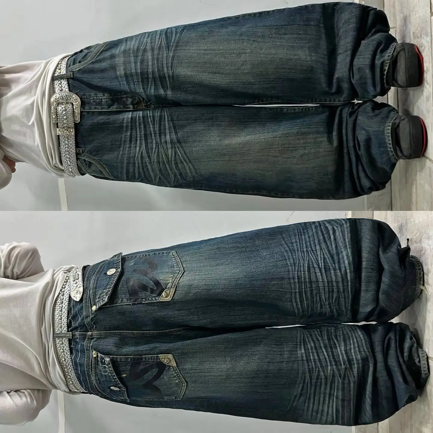 

Уличные винтажные джинсы, новые Y2K Harajuku, синие мешковатые джинсы с несколькими карманами, джинсовые брюки, мужские и женские широкие брюки с высокой талией