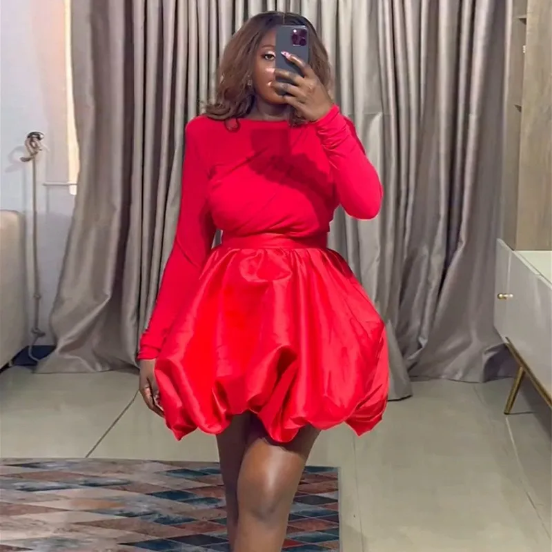 패션 루치드 여성 드레스 세트 긴 소매 탑과 버드 미니 스커트 슈트 2026 봄 휴가 투피스 세트 의상