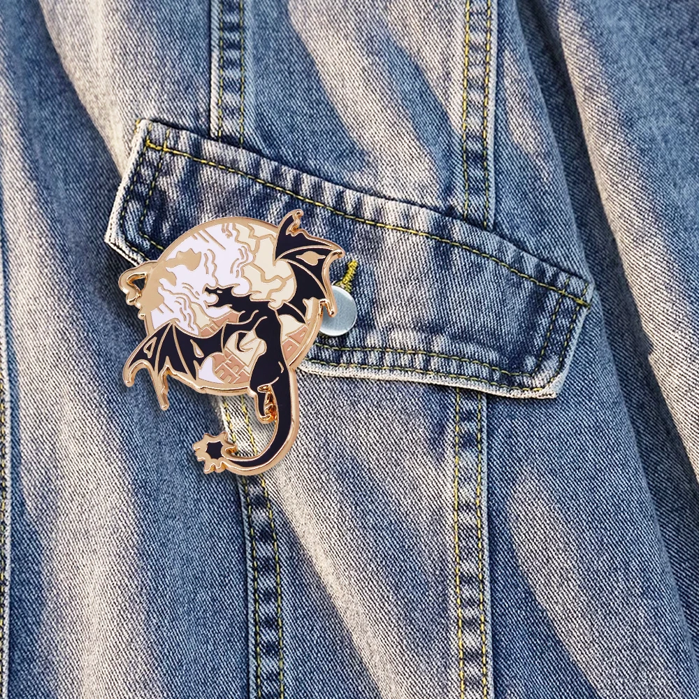 Fourth Wing Enamel Dragon Bookish Gold Lapel Pins Fantasy Book Sky Dragon Metal Gothic Style Brooch