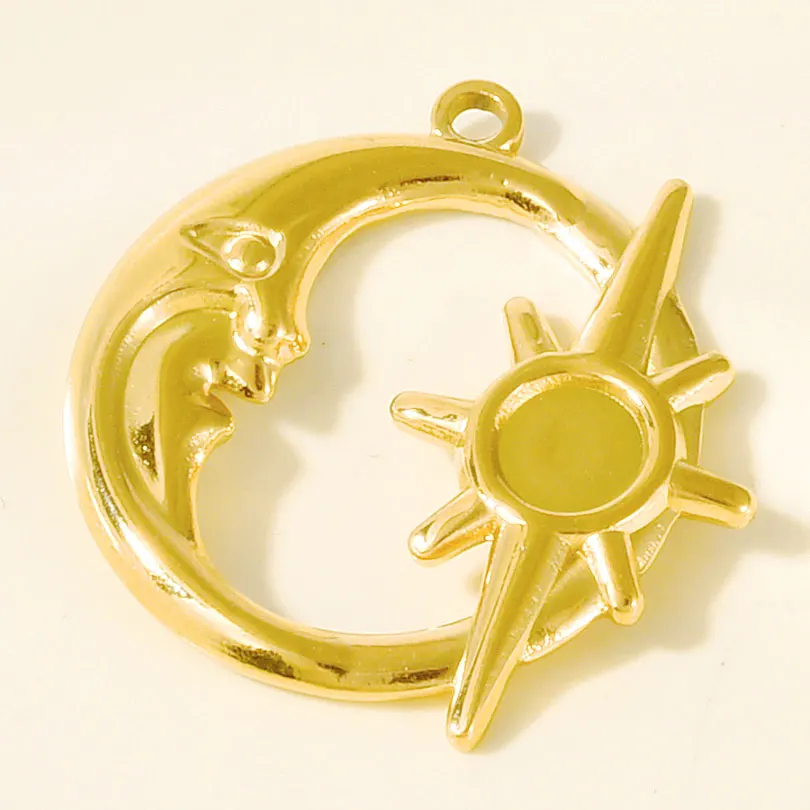 10Pcs French Moon Sun Pendant Real Gold Plated Stainless Steel Charms For Jewelry Making Women Men Necklace Keychain Findings