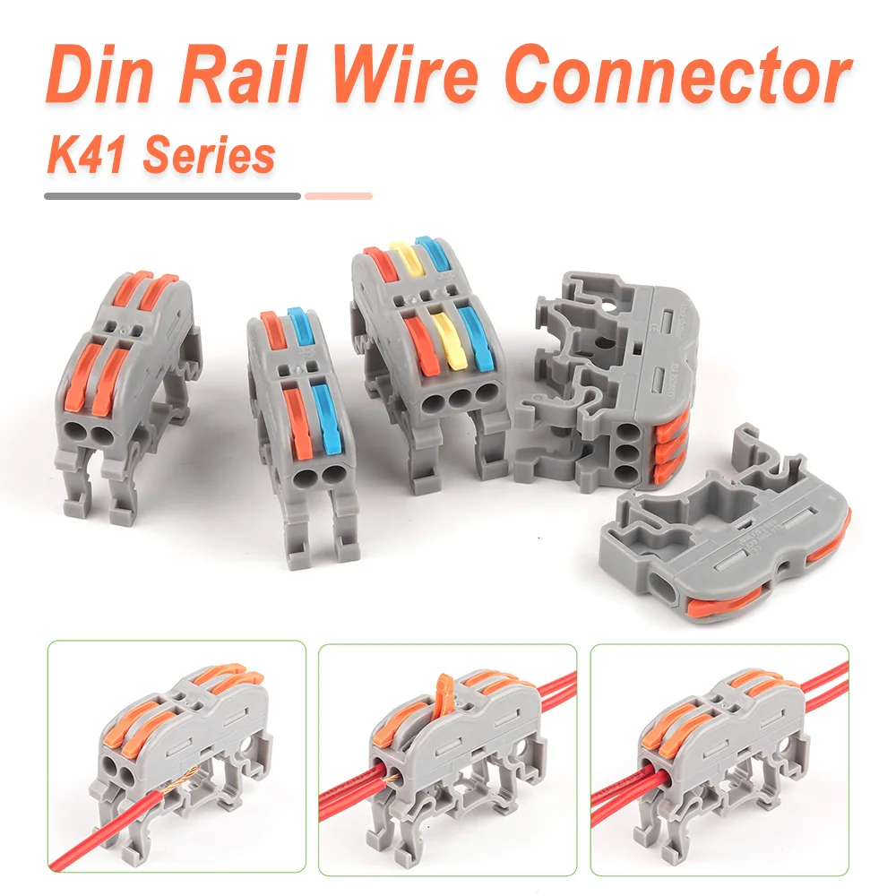 

10PCS Quick Din Rail Type Push-in Wire Cable Connector With Lever K41 Series Universal Compact Terminal Block Splitter 1/2/3 Pin