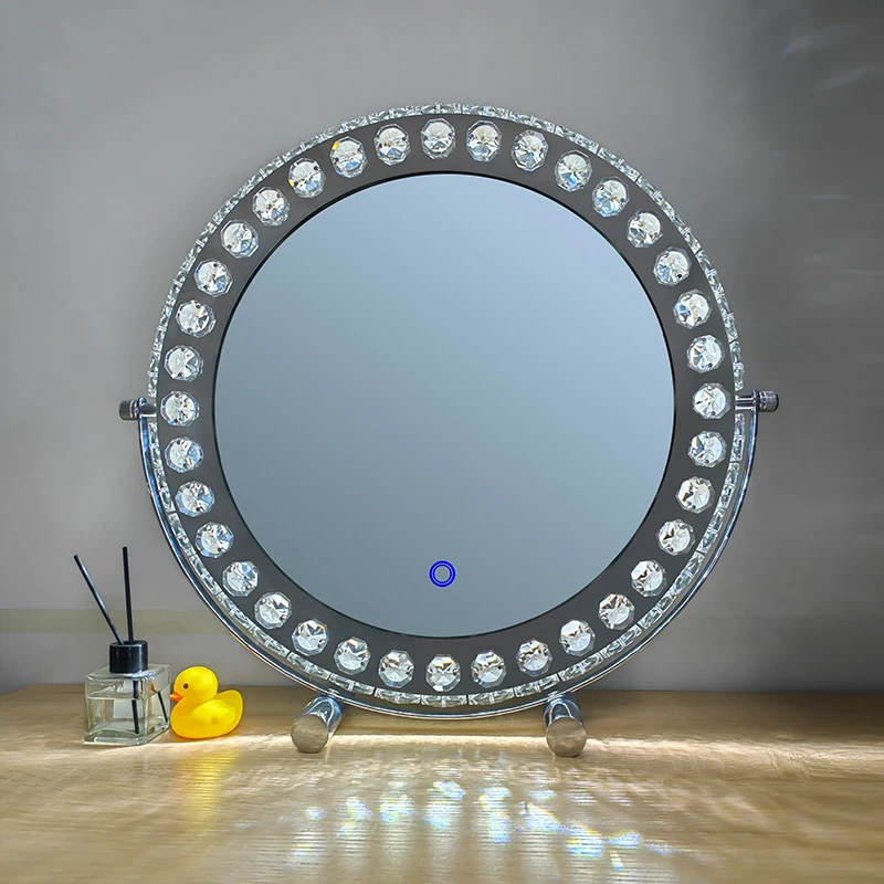 

Round desktop crystal with lamp makeup mirror net red LED light dressing table makeup mirror light luxury smart mirror