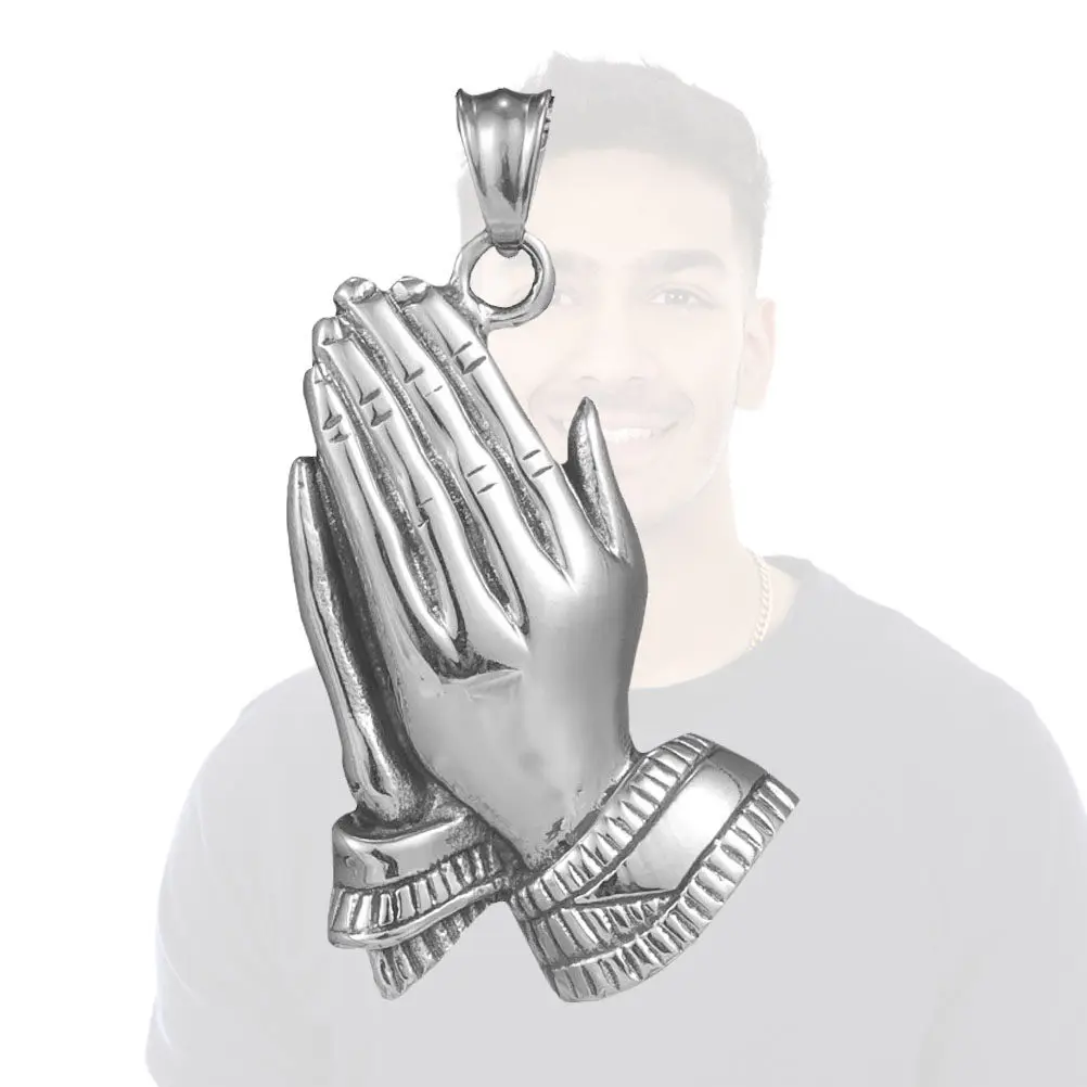 1Pcs Prayer Hands Necklace Premium Stainless Steel Titanium Alloy Pendant Versatile Adult Necklace for Street Photography