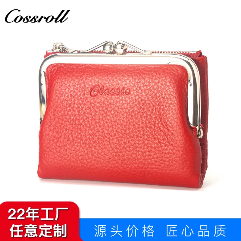 

2024New Retro Women's Wallet Short Chic Genuine Leather Litchi Pattern Zipper Hasp Card Holder-Border Coin Purse