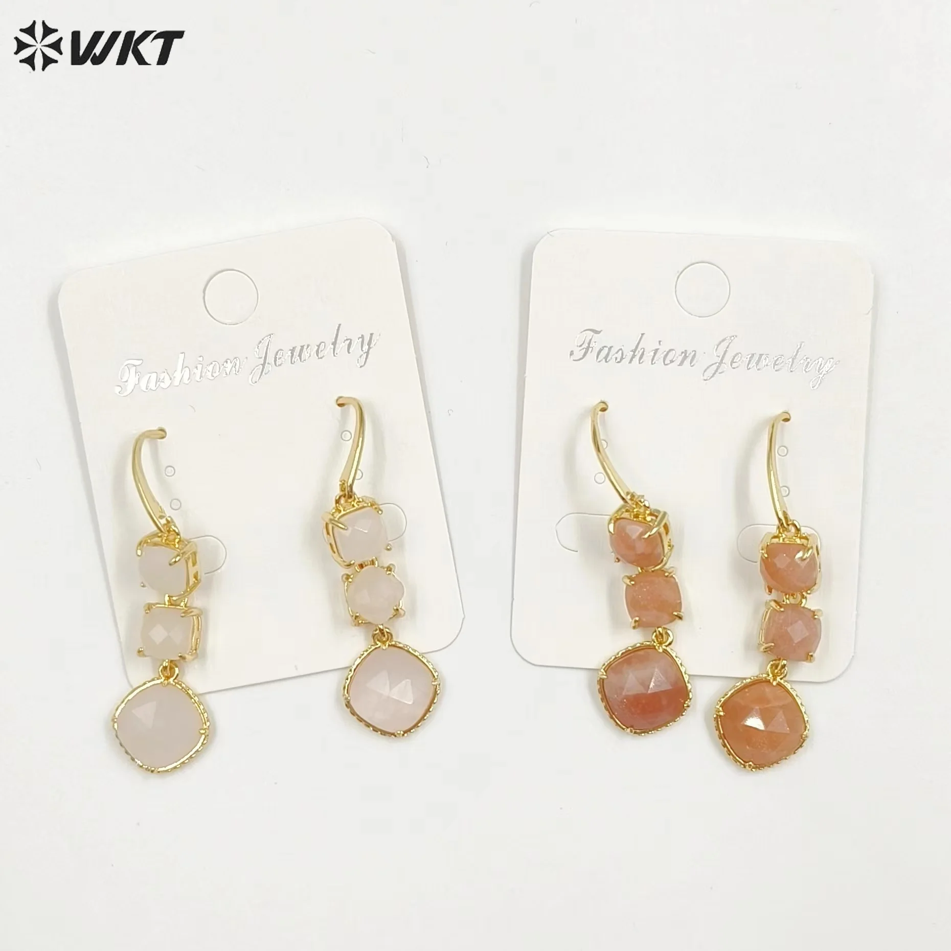 WKT-E734  WKT 2025 Anniversary Style Natual Gemstone Gold Plated Long Design Earrings Lady Anime Party Beautiful Trend HOT SALE
