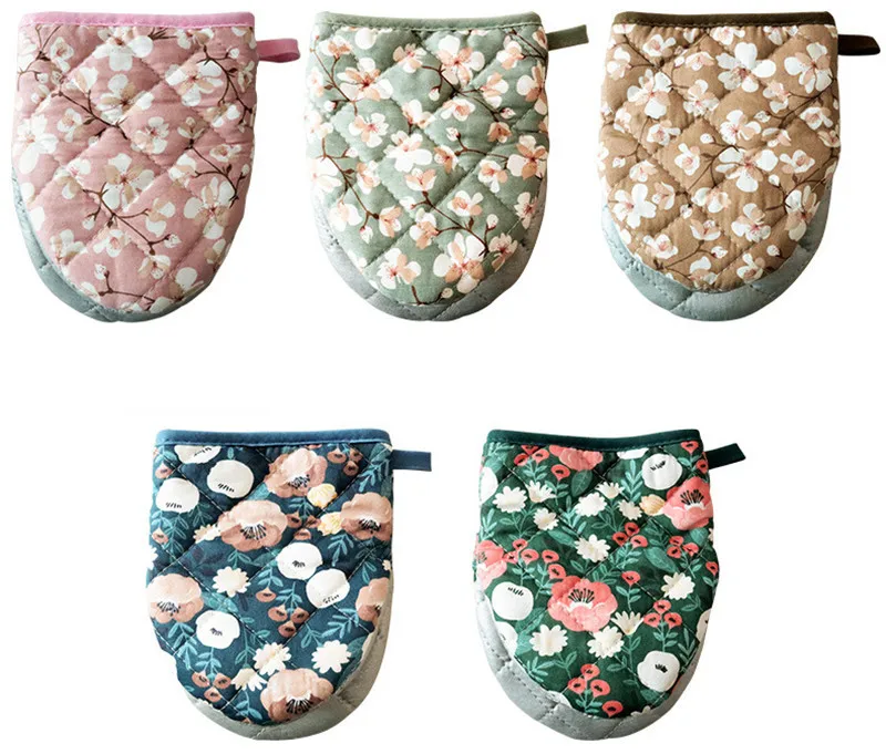 Japanische Blume Baumwolle gedruckt Backofen Handschuhe Home Küche heiß beständig herzförmige Hand Clip Isolierung Pad – Detail 2
