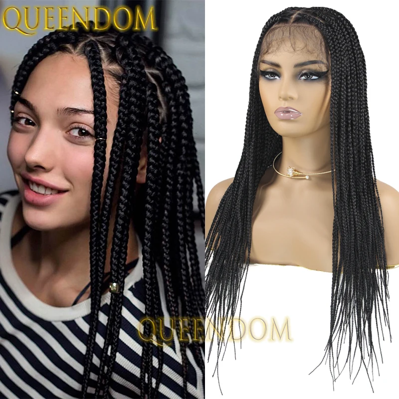 Triângulo sintético parte trançada peruca cheia do laço caixa de crochê tranças peruca para preto feminino 26 Polegada knnotless cornrow trança perucas trançadas