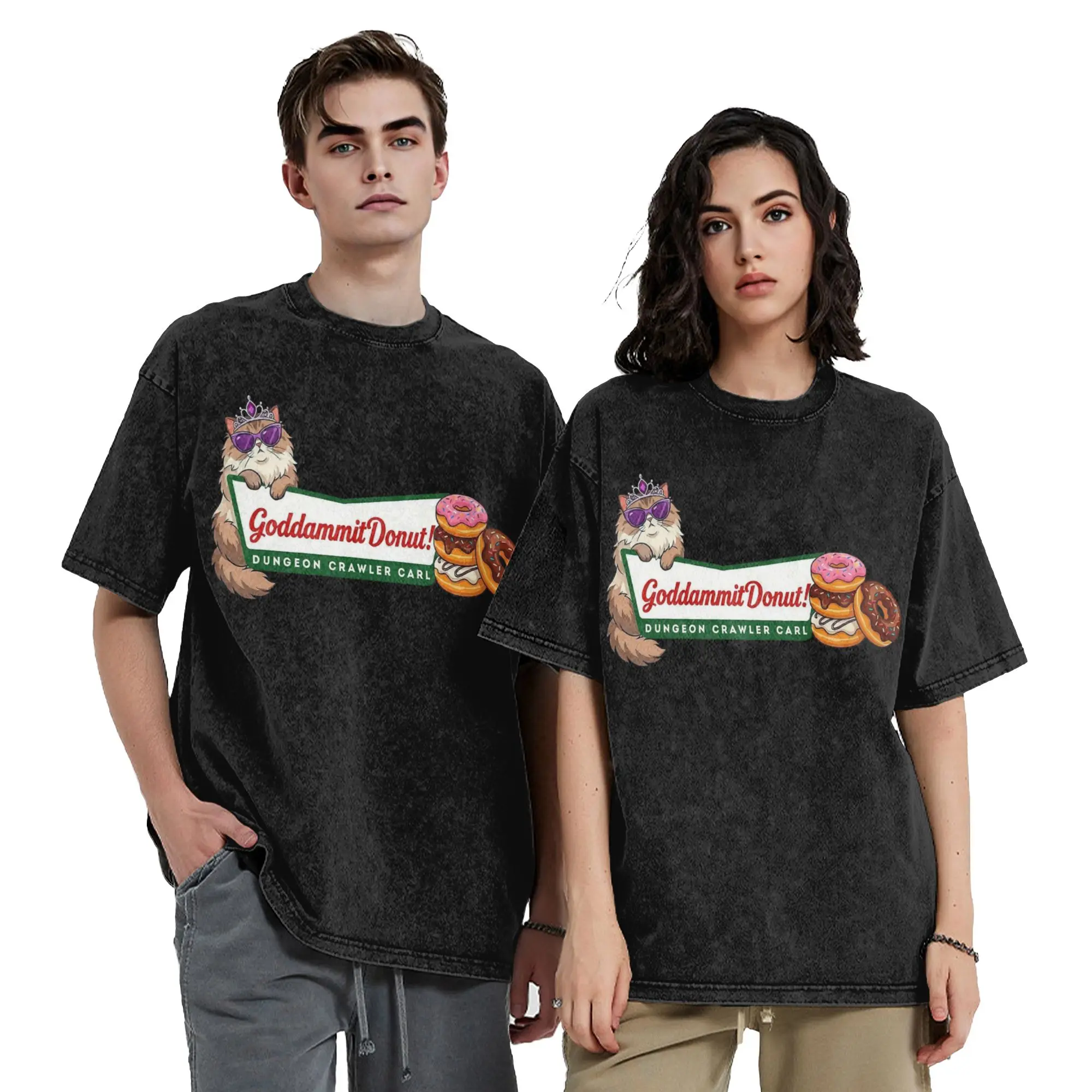 Goddammit Donut Dungeon Crawler Carl Washed T Shirts Streetwear Hip Hop Retro T-Shirt Tees Tops for Men Women 100% Cotton