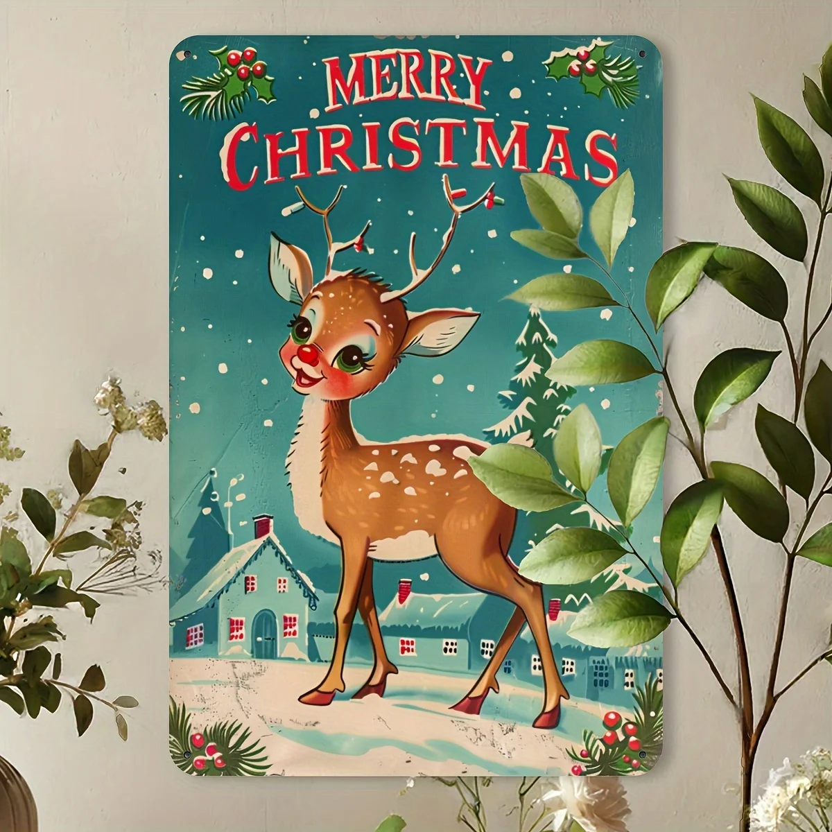 Deer Vintage Metal Tin Sign, Christmas Indoor Outdoor Decoration Hanging Tin Picture, Wall Room Residence Bedroom Restaurant Bar