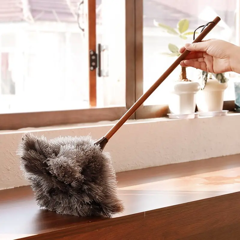 Feather Duster Wooden Handle Duster Anti-static Dust Removal Dusters Ostrich Duster Feather Fur Brush For Home Cleaning Tools